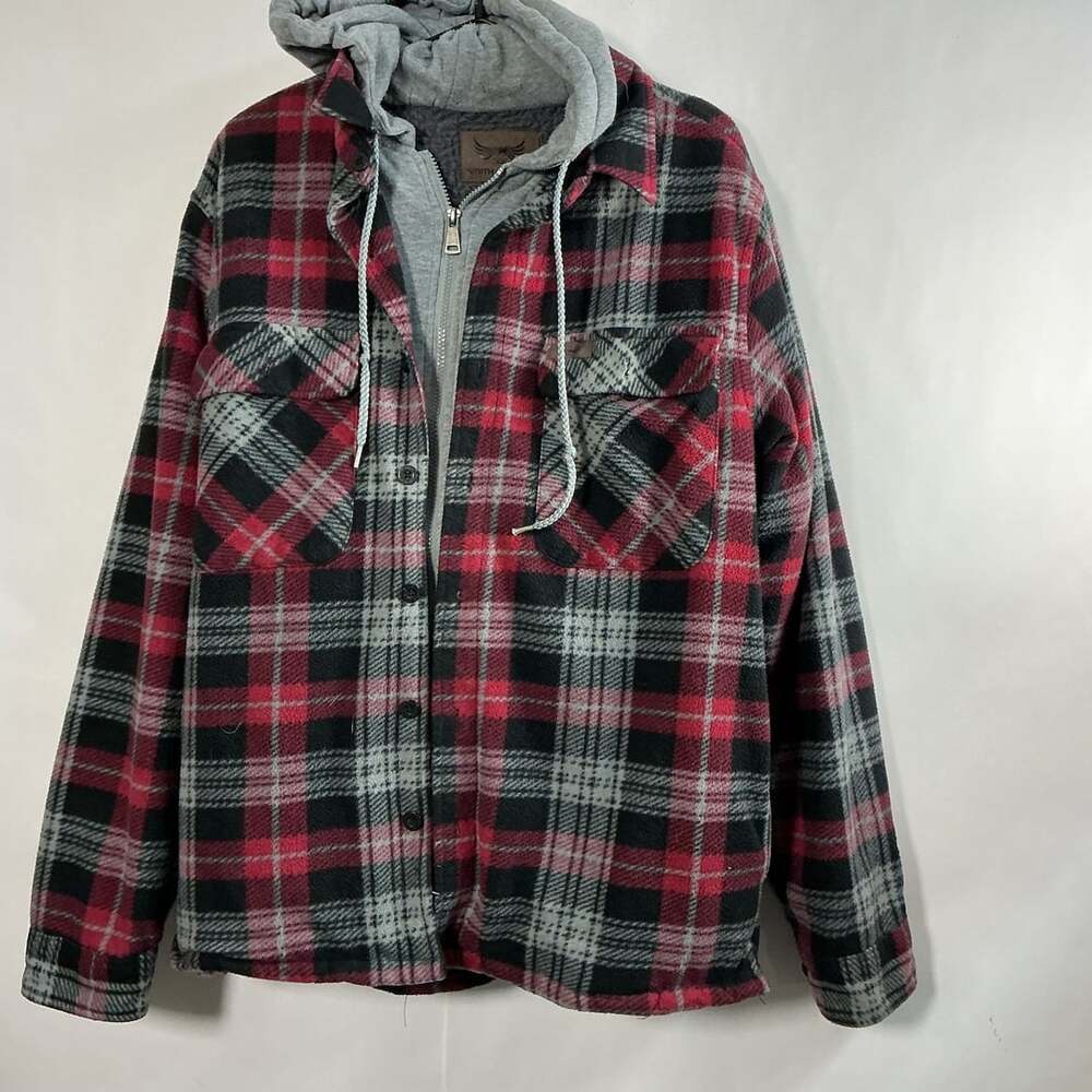 Smith & Eagle Red Black Plaid Sherpa Lined Hooded Flannel Jacket